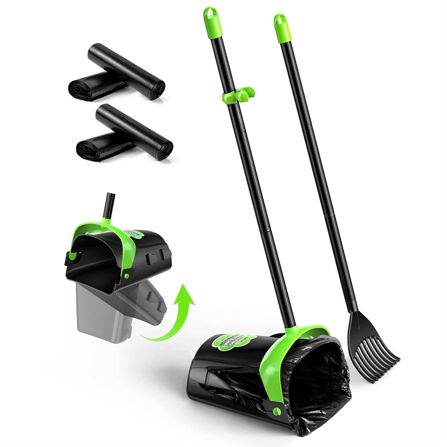 PETNOZ LIFE Large Swivel Bin & Rake Pooper Scooper with 40 Waste Bags