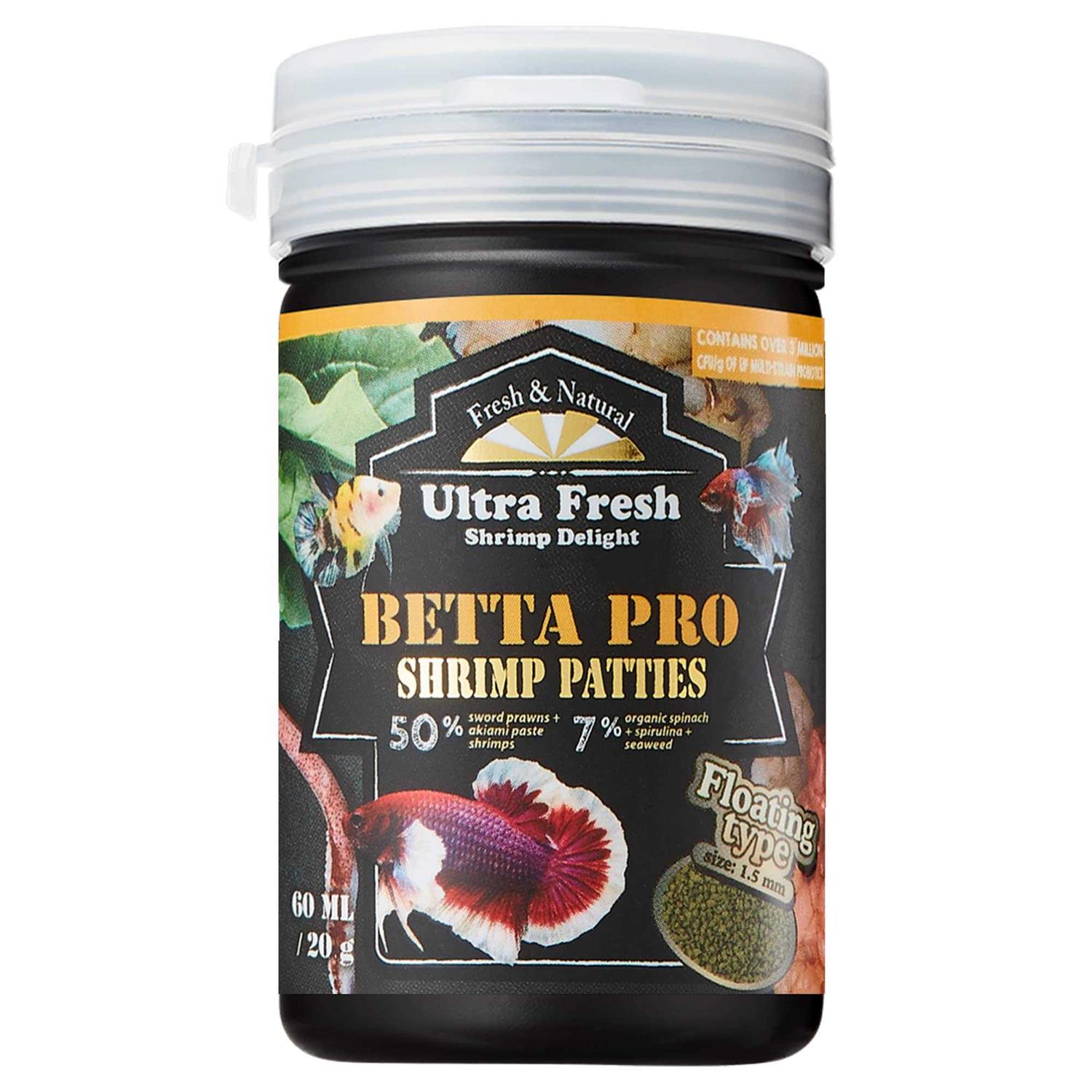 Ultra Fresh Betta Fish Food Pro Shrimp Patties 50% Sword Prawns + Akiami Paste Shrimps