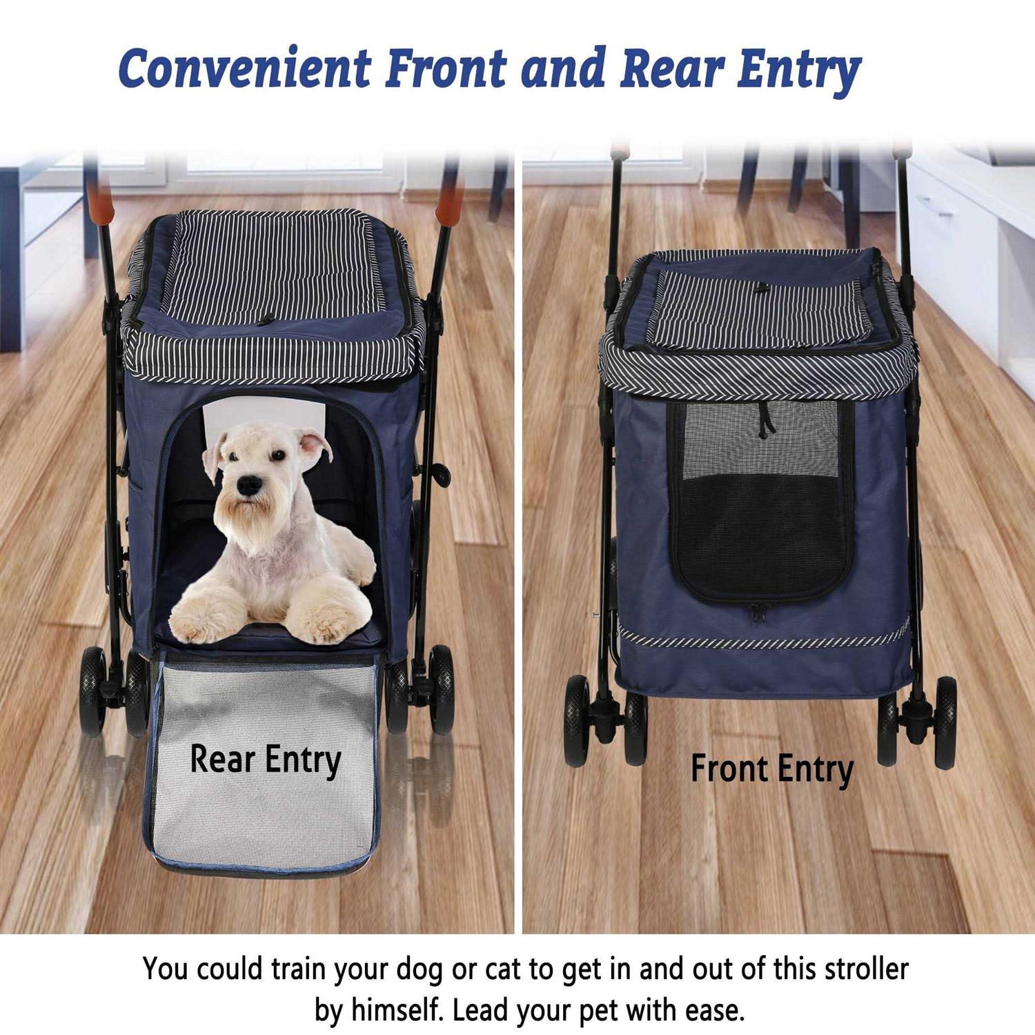 Folding Pet Stroller for Dog or Cats One-Click Folding Dog Travel Stroller with Dual Entry