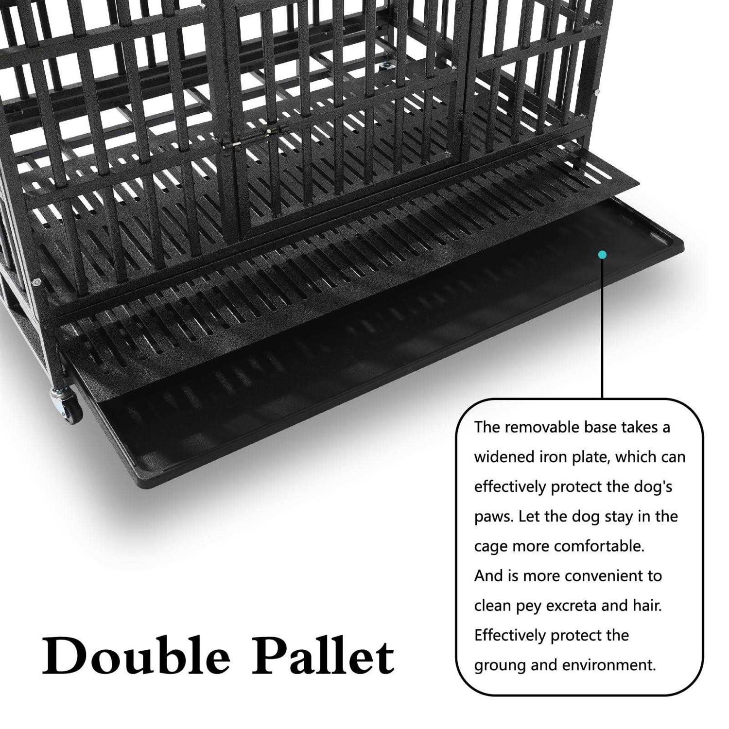 HAILANG 48 Inch Heavy Duty Dog Crate Cage Kennel with Wheels Indestructible Double Door Dog Crate with Removable Trays