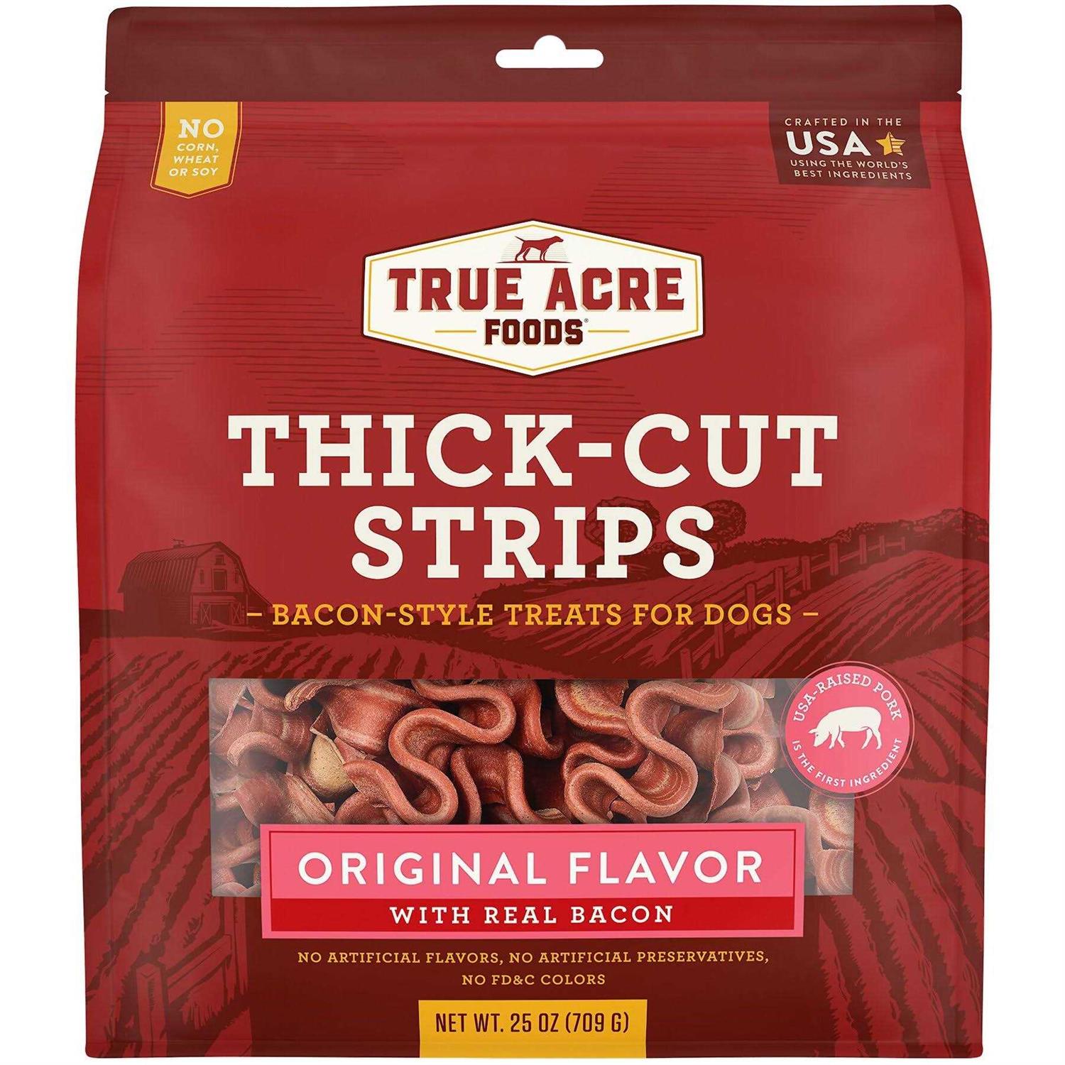 True Acre Foods Thick Cut Strips with Real Bacon and Dog Treats