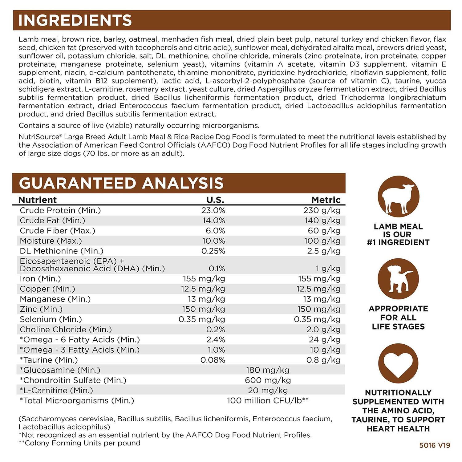 NutriSource Large Breed Adult Lamb Meal & Rice Dry Dog Food