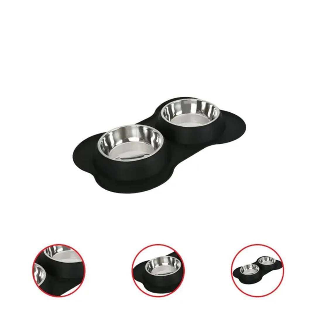 Vibrant Life Double Dog Bowls with Bone Shaped Mat Diner Set