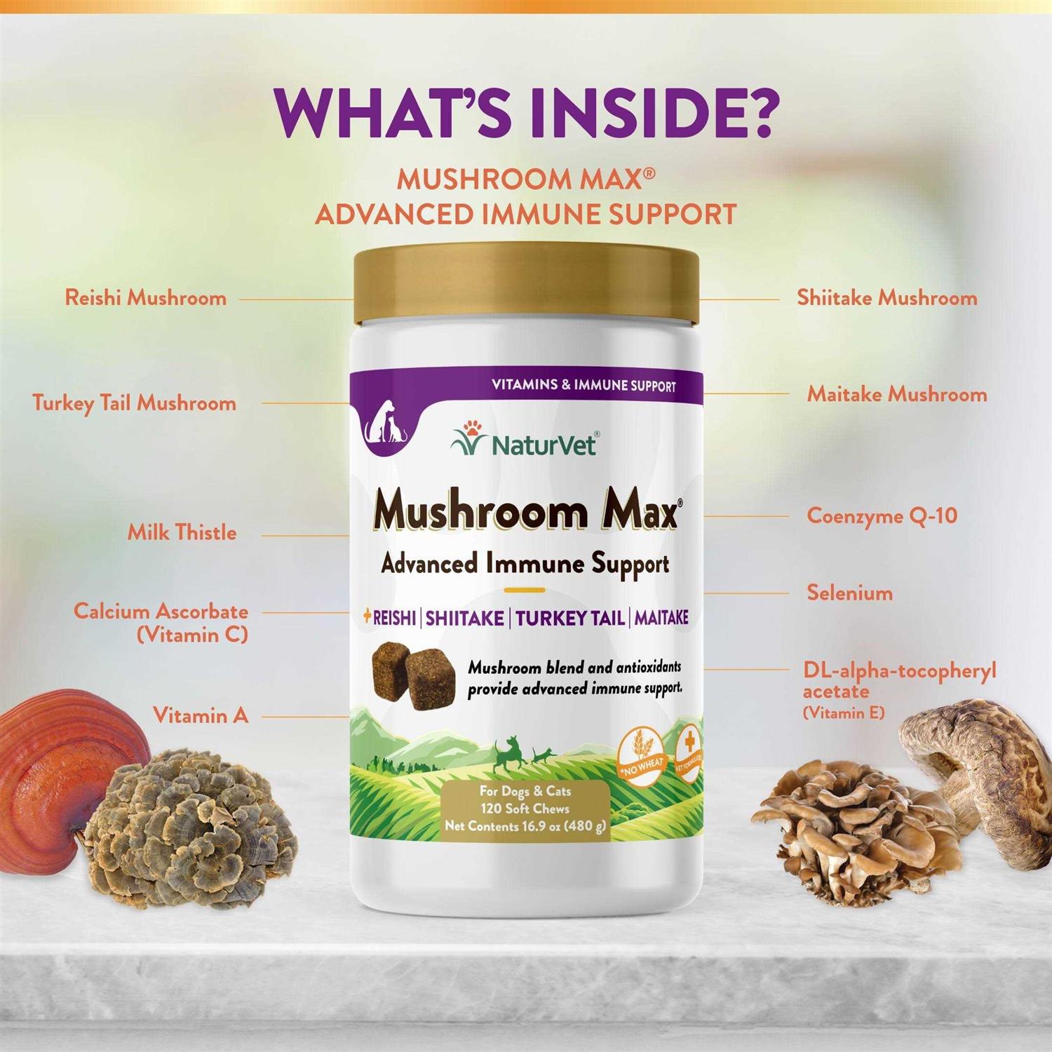 NaturVet Mushroom Max Advanced Immune Support Soft Chews for Dogs & Cats