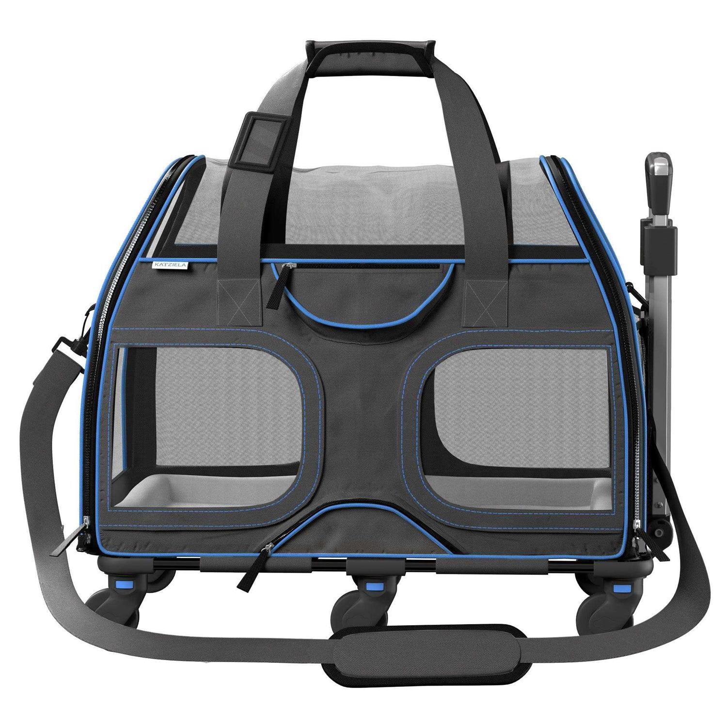 Katziela Luxury Rider Pro Pet Carrier with Removable Wheels and Double Telescopic Handle