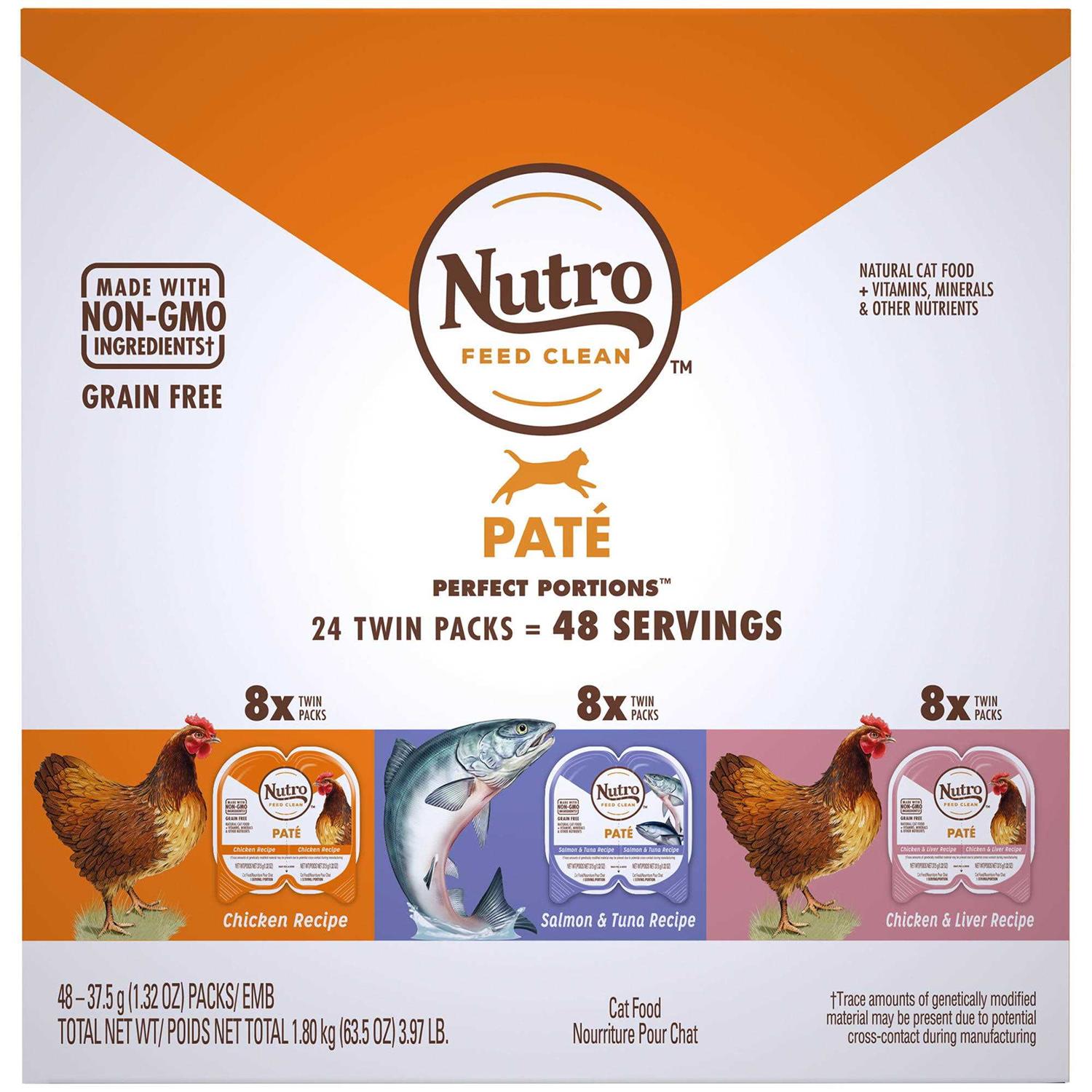 Nutro Perfect Portions Grain Free Chicken, Salmon & Tuna and Chicken & Liver Wet Cat Food Pate Variety Pack