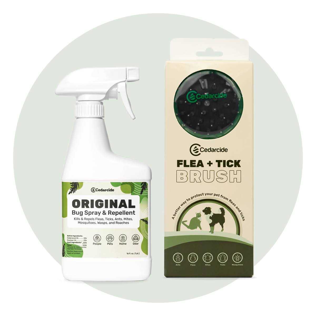 Cedarcide Flea + Tick Pet Brush w/ Cedarcide Original