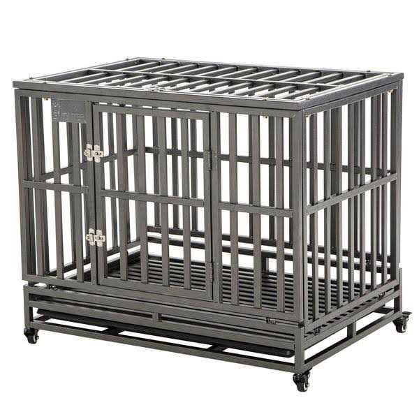 SMONTER Heavy Duty Strong Metal Dog Cage Pet Kennel Crate Playpen Wheels