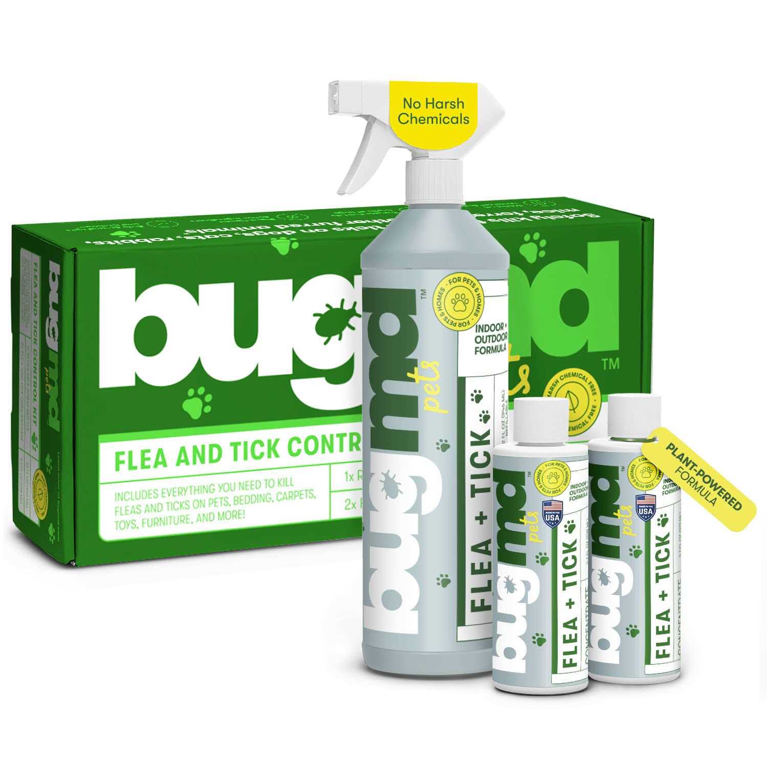 Bugmd Flea and Tick Concentrate Essential Oil-Powered Formula, Controls Fleas, Ticks, Mites in Dogs, Cats, and Other Furred