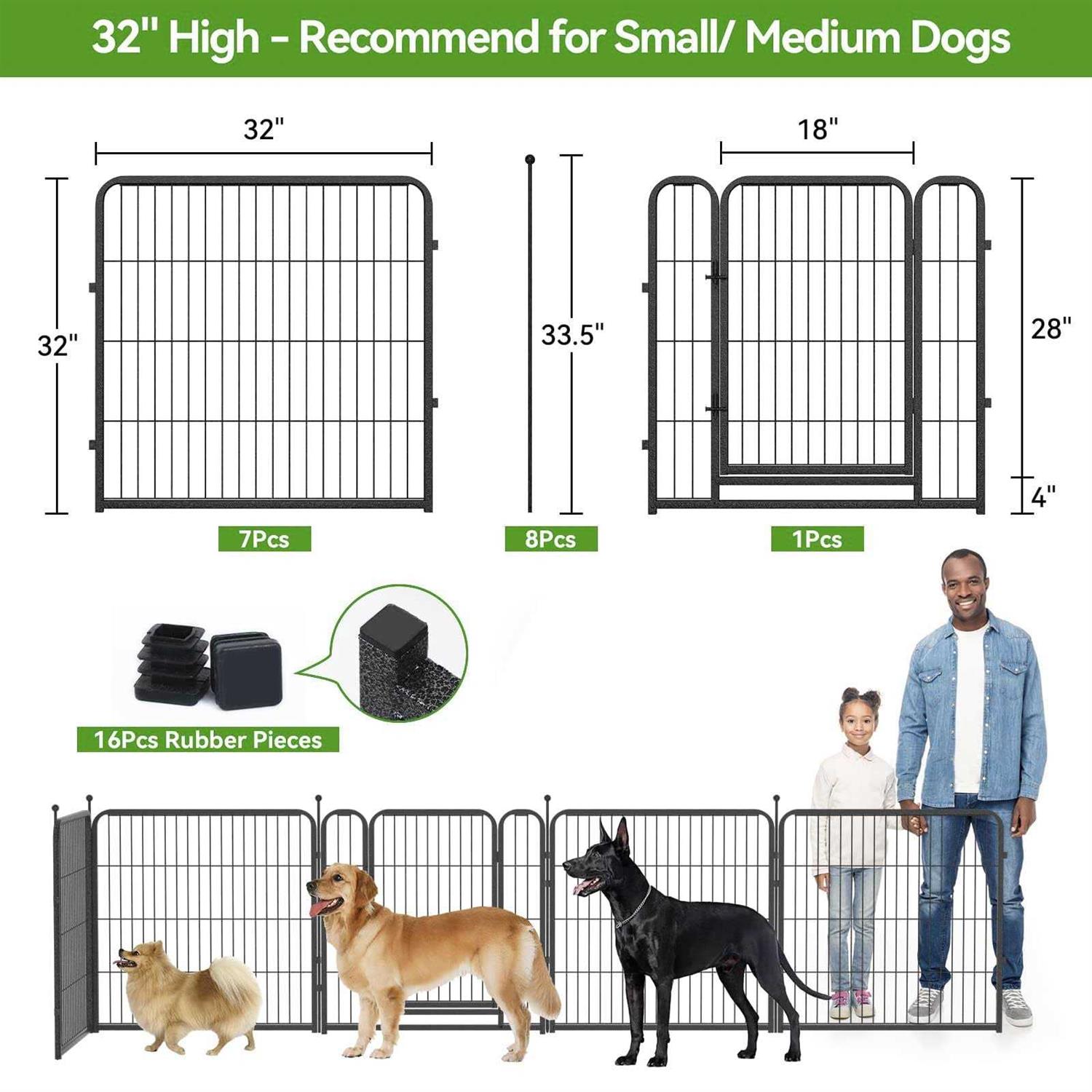 Kfvigoho Dog Playpen Outdoor Panels Heavy Duty Dog Pen Height Puppy Playpen Indoor Anti-Rust Exercise Fence with Doors for Medium/Small Pet