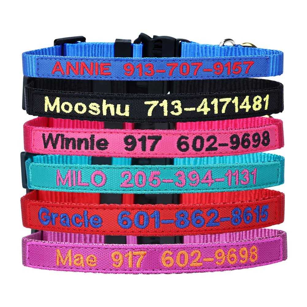 Personalized Nylon Cat Collar Break Away with Bell