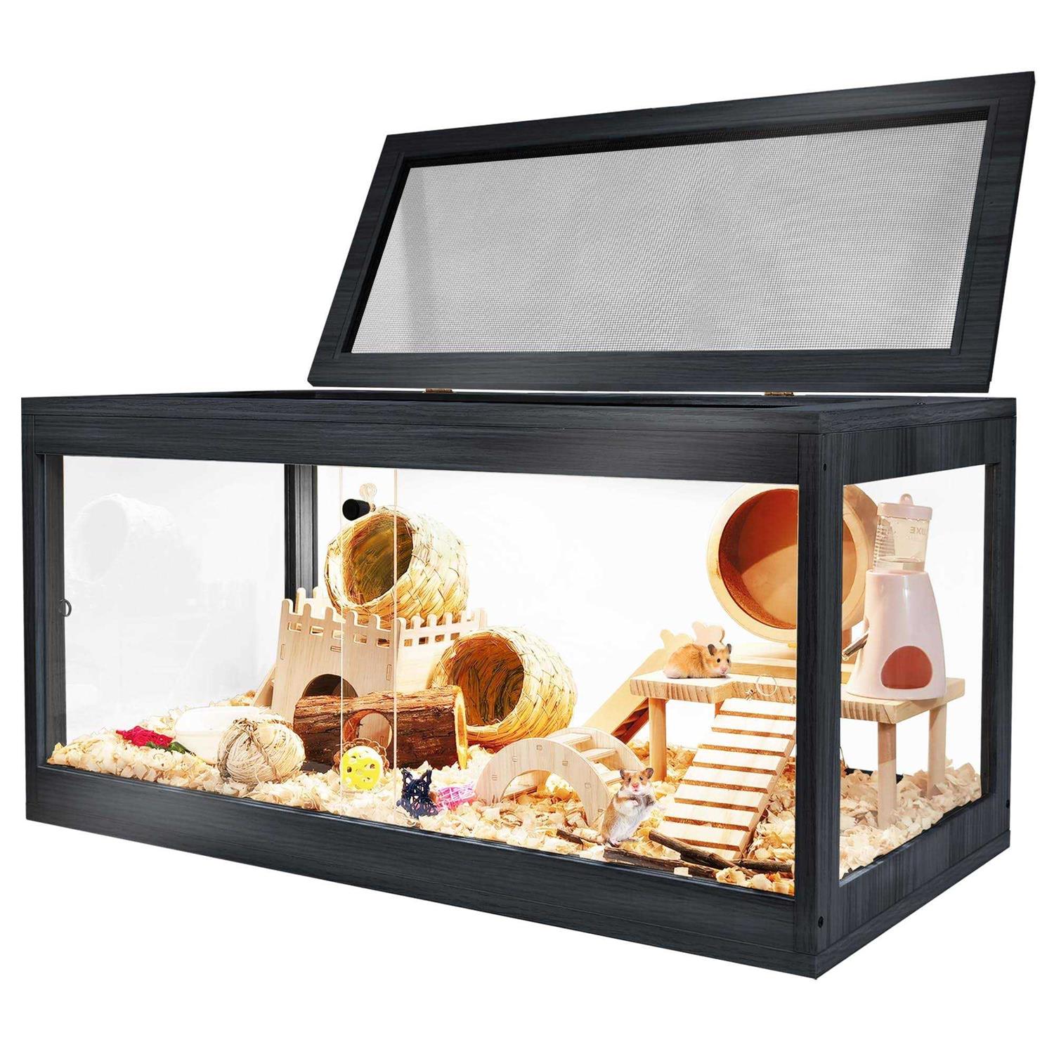 Prolee Hamster Cage Wooden Mice and Rat Habitat Openable Top with Acrylic Sheets Solid Built