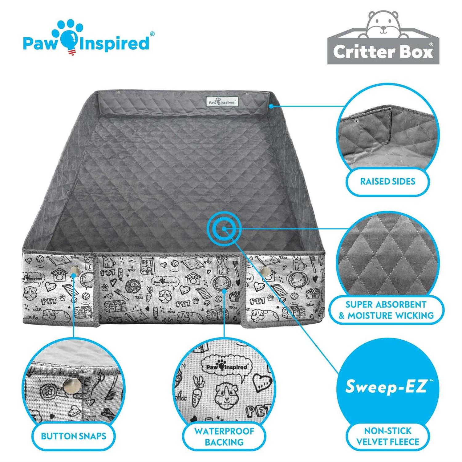 Paw Inspired Critter Box Washable Fleece Guinea Pig Cage Liner & Bedding with Raised Sides