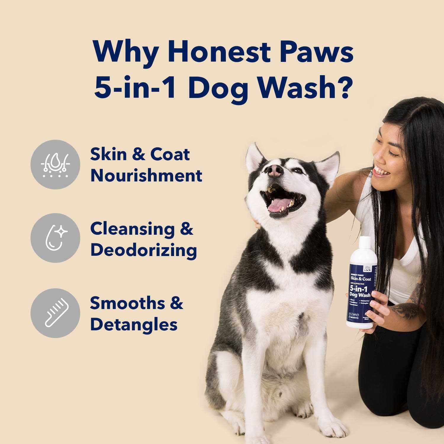 Honest Paws Dog Shampoo and Conditioner 5-in-1 for Allergies and Dry