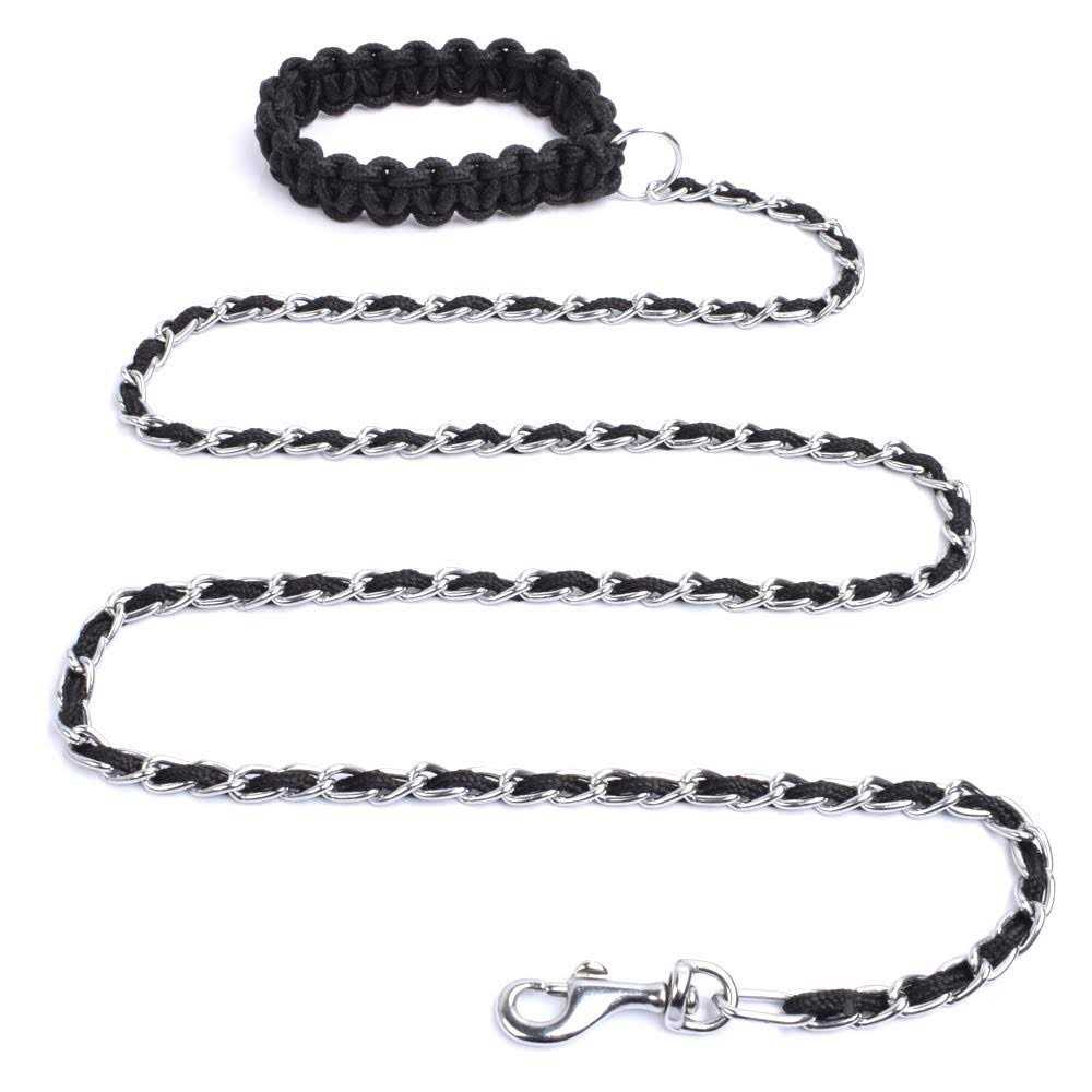 Chew Proof Dog Leash 5.5ft Heavy Duty Dog Leashes Metal Pet Chain Lead with Soft Rope Handle for Medium Large Dogs