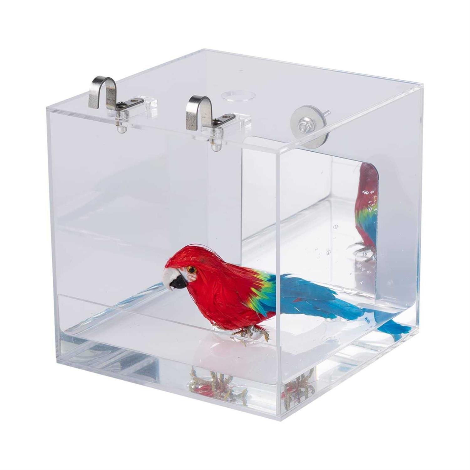 capuca Large Bird Bath Cage Hanging 6.3 Inch Bird Bathtub Shower Box Bowl Cage Accessories for Big Bird Parakeets Parrot Budgie Conure African