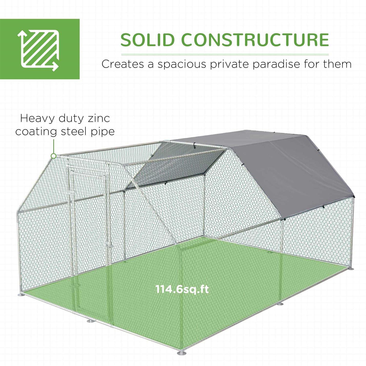 PawHut Galvanized Metal Chicken Coop Cage with Cover Walk-In Pen Run
