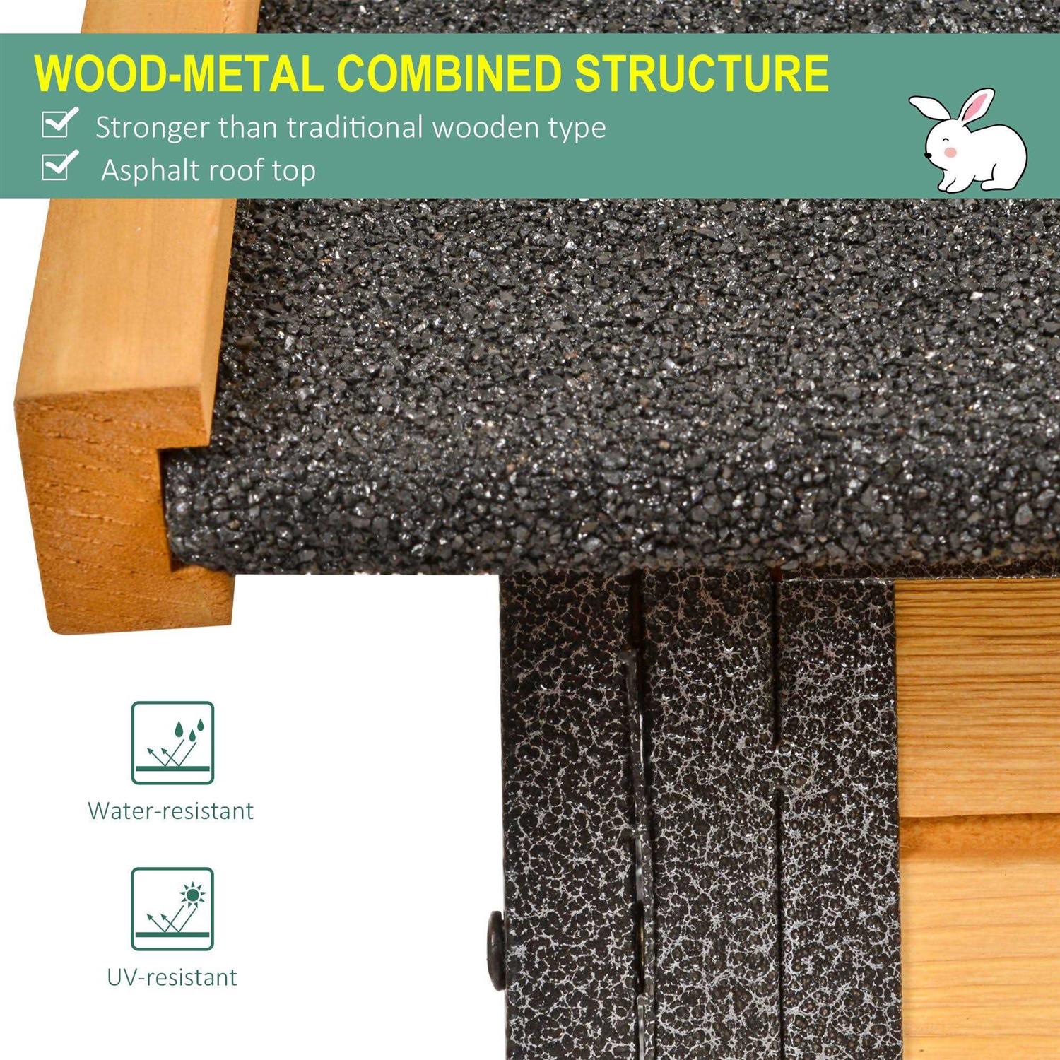 PawHut Wood-metal Elevated Pet Bunny House Rabbit Cage with Slide-Out Tray Outdoor