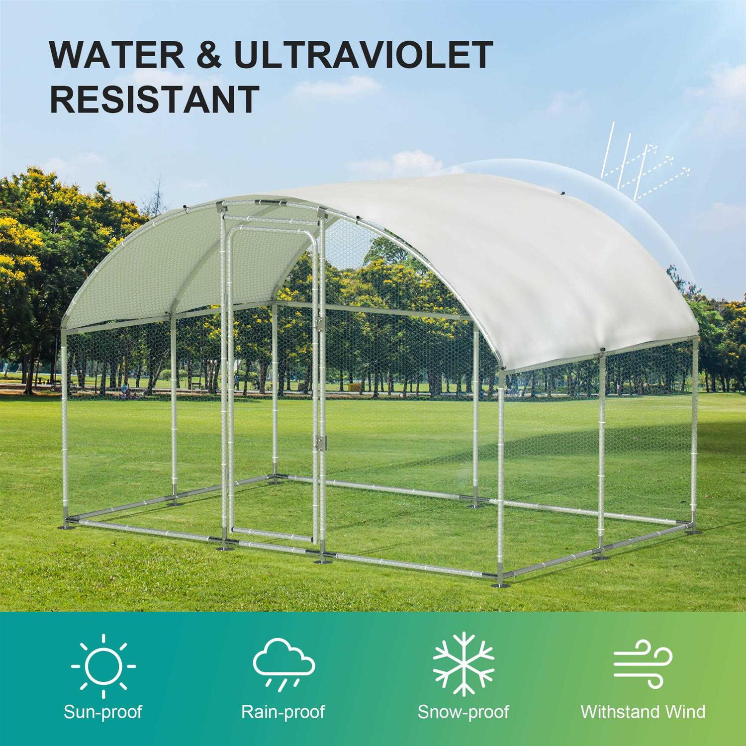 ECOLINEAR Large Metal Chicken Coops for 20 Chickens Runs for Yard with Waterproof Cover Walk-in Chicken Pen 10’Lx6.6’Wx6.6’H Outdoor Backyard Farm Use