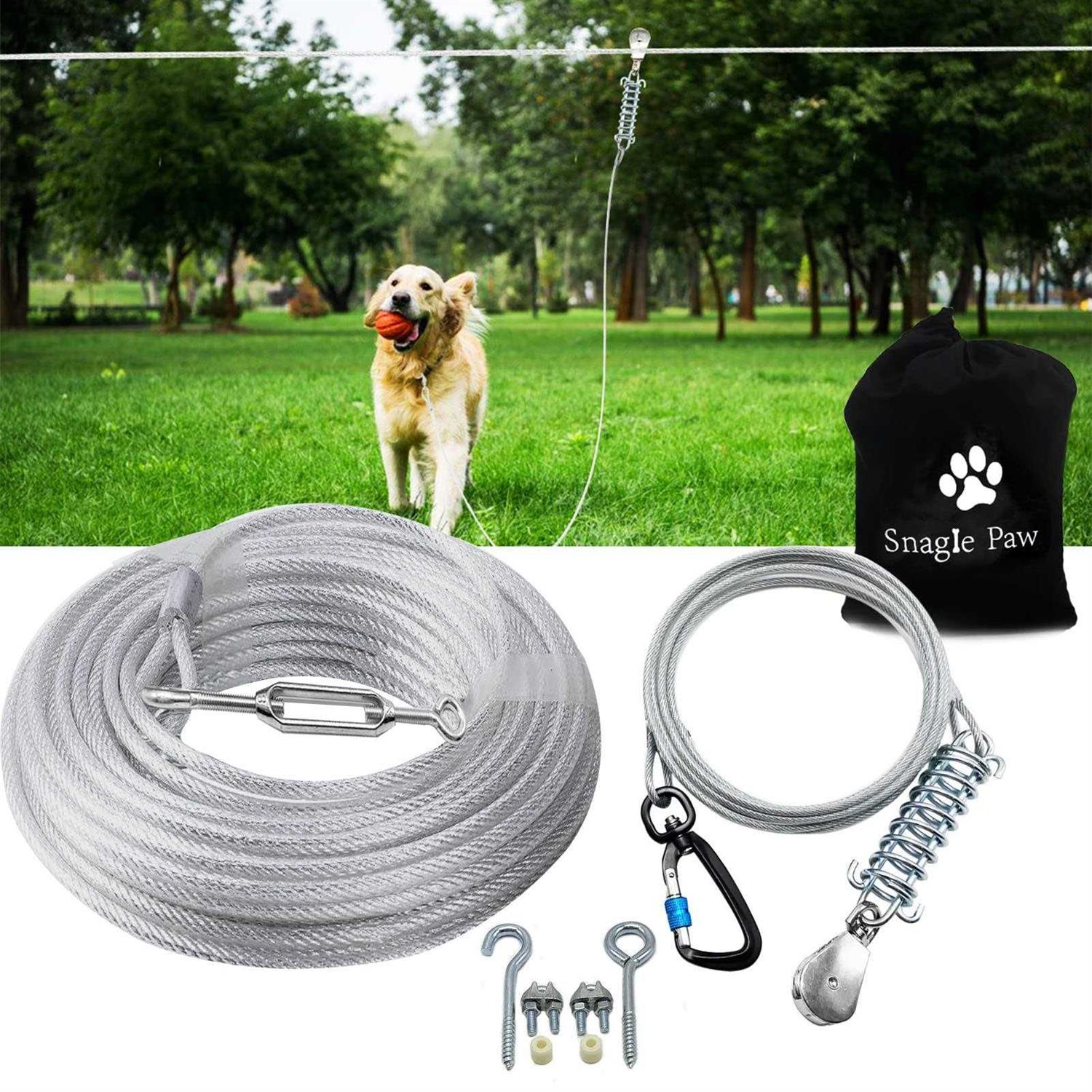Snagle Paw Dog Tie Out Runner for Yard,Trolley System for Large Dogs Dog Aerial Cable with 10ft Pulley Runner Line for Dogs Up