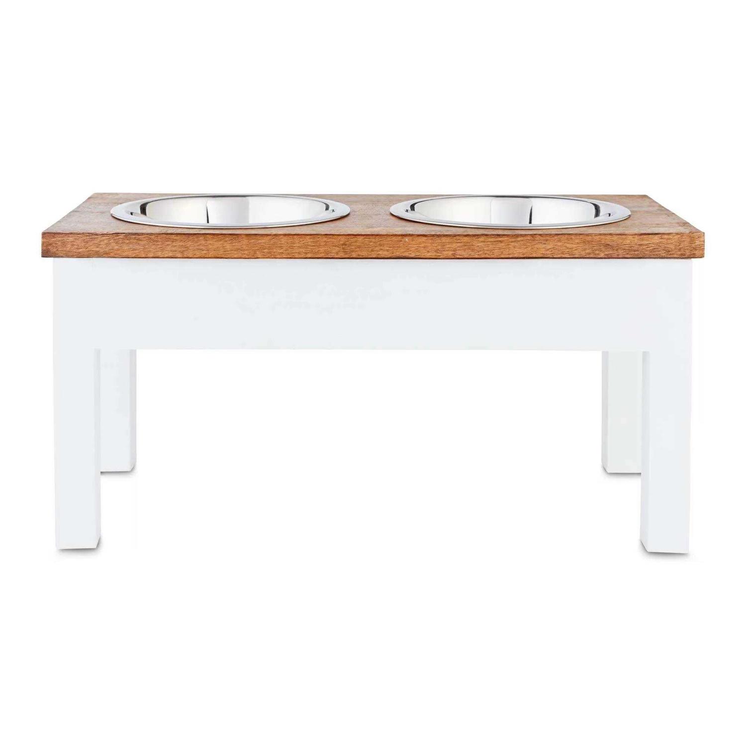 EveryYay Dining In White Wood Elevated Double Diner Dog Feeder