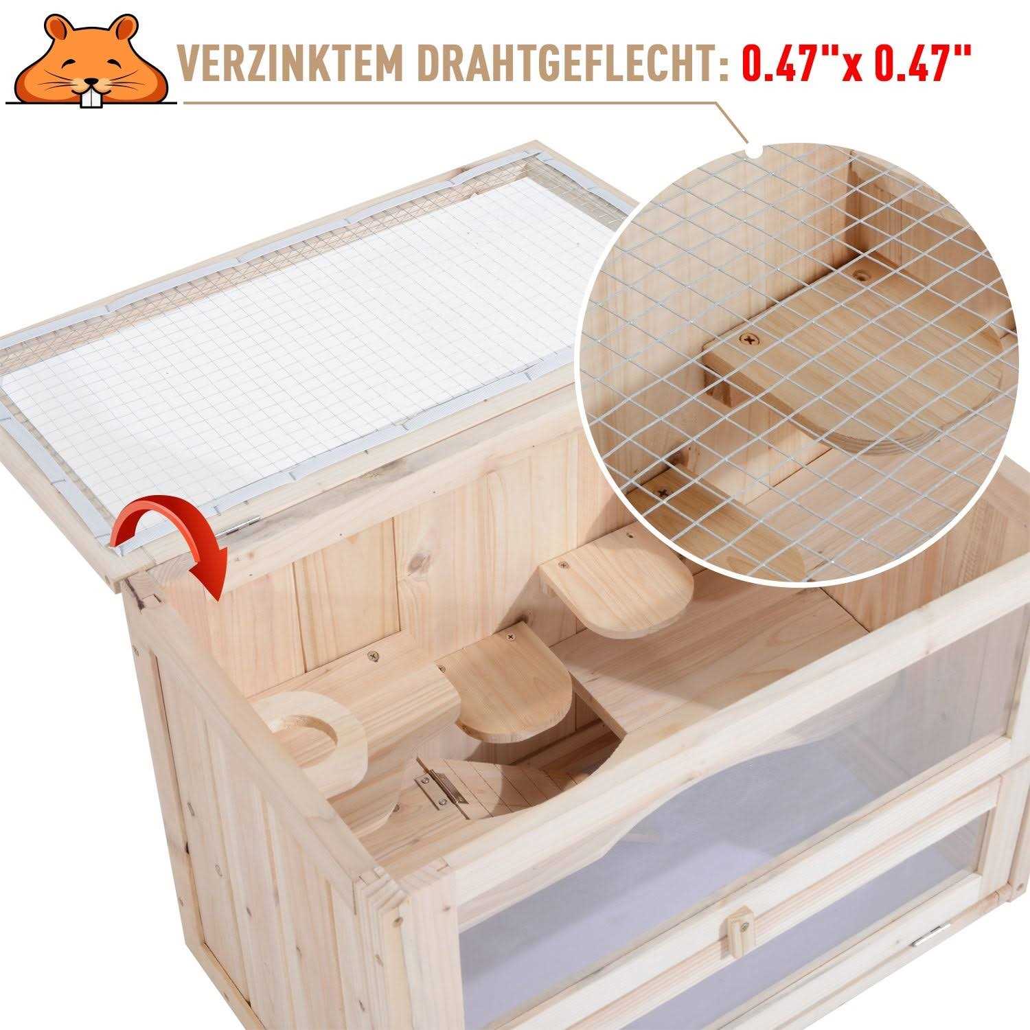 Pawhut 2-Level Hamster Cage Mice and Rat House, Small Animal Habitat for Guinea Pigs, Chinchillas with Openable Top, Front Door, Shelf and Ladder