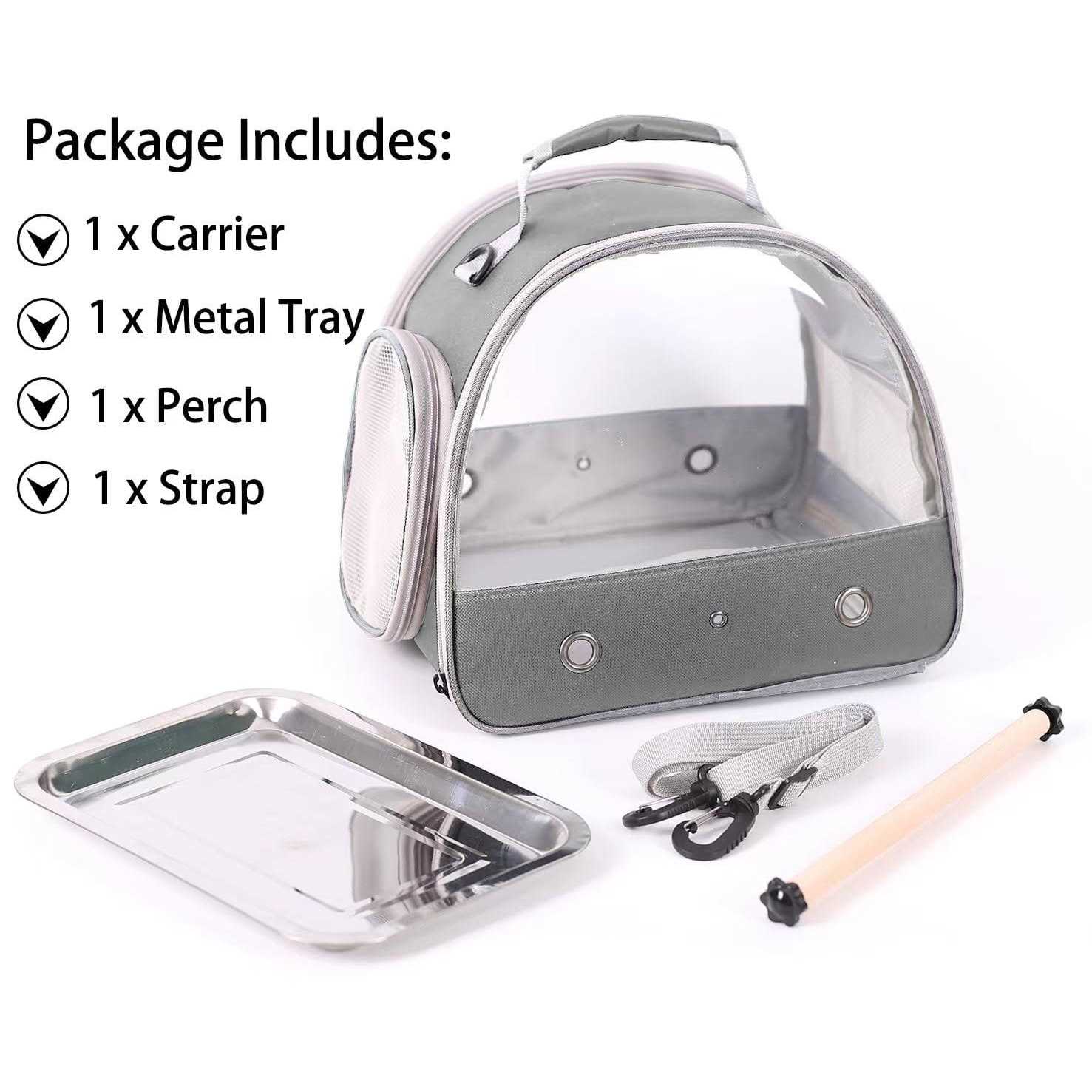 Halinfer Small Bird Cage, Portable Small Bird Parrot Parakeet Carrier with Standing Perch and Stainless Steel Tray