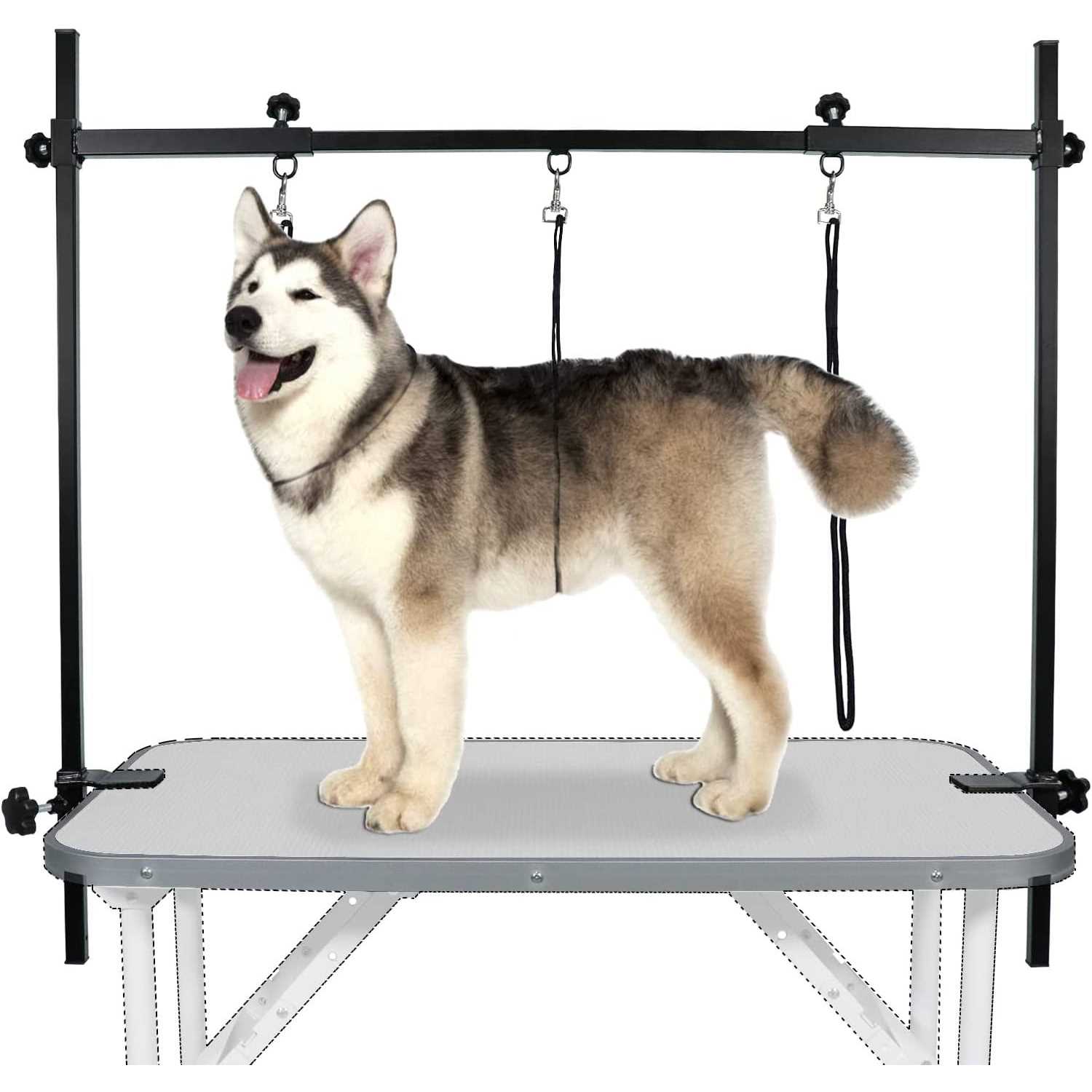 LEIBOU H-Shape Dog Grooming Arm Pet Supplies Grooming Table Arm with 3 Noose and Clamp Heavy Duty Aluminum Alloy Frame with 35.4 Adjustable Height and