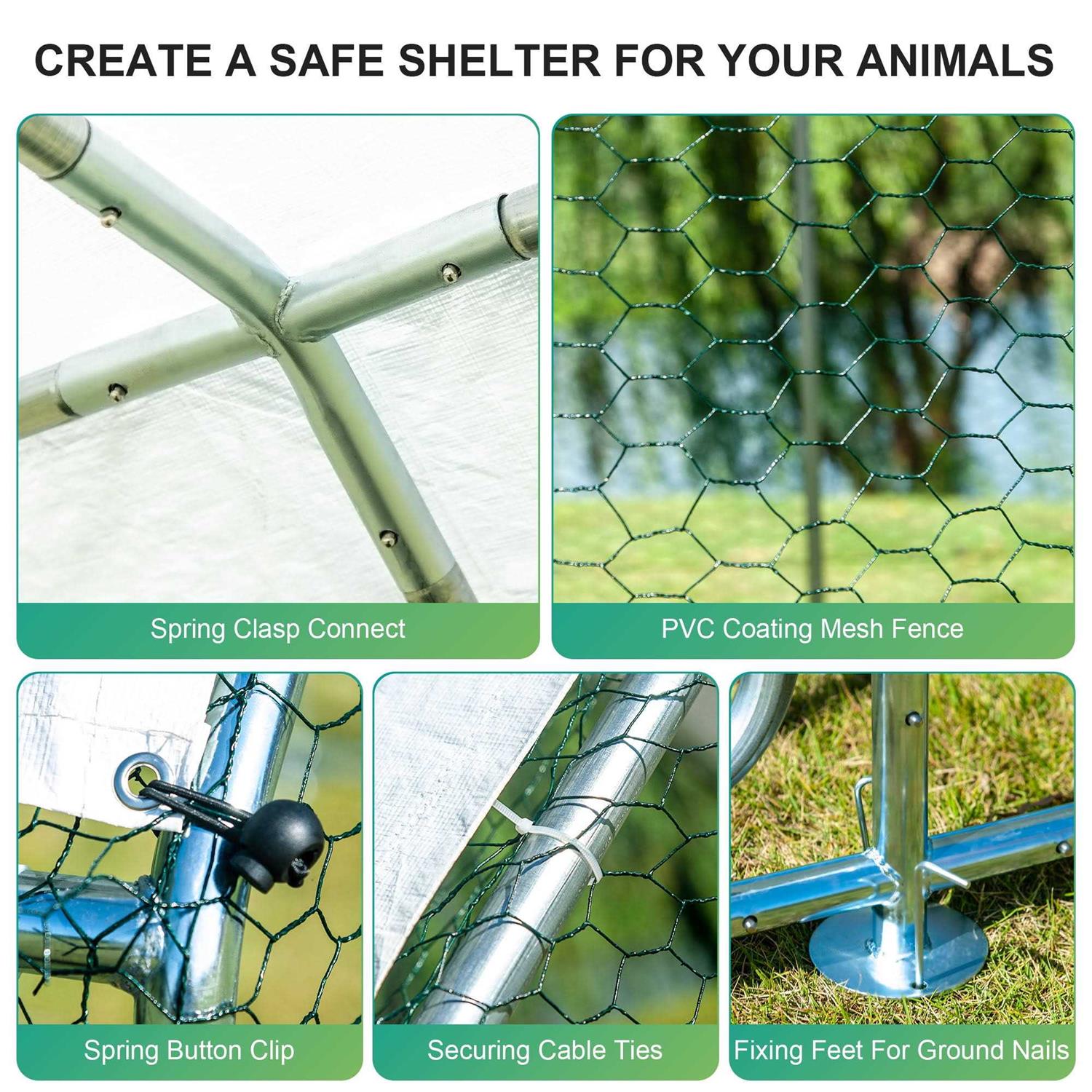 ECOLINEAR Large Metal Chicken Coops for 20 Chickens Runs for Yard with Waterproof Cover Walk-in Chicken Pen 10’Lx6.6’Wx6.6’H Outdoor Backyard Farm Use