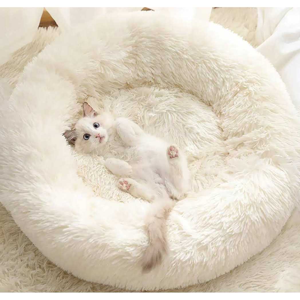 Gavenia Washable Donut Cat and Dog Bed,Soft Plush Pet Cushion,Waterproof Bottom