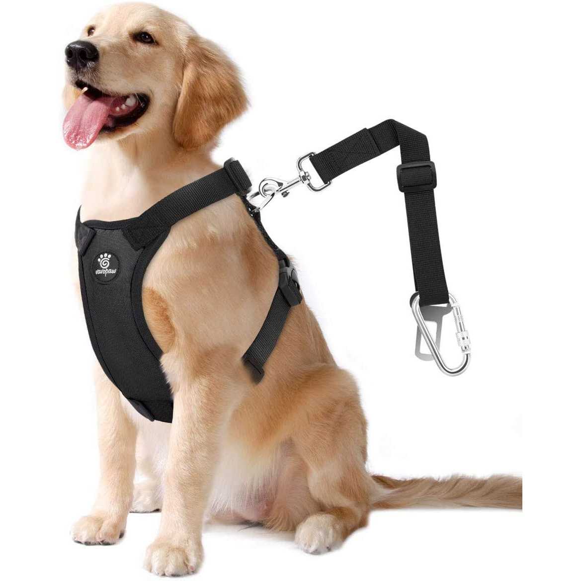 VavoPaw Dog Vehicle Safety Vest Harness, Adjustable Soft Padded Mesh Car Seat Belt Leash Harness with Travel Strap and Carabiner