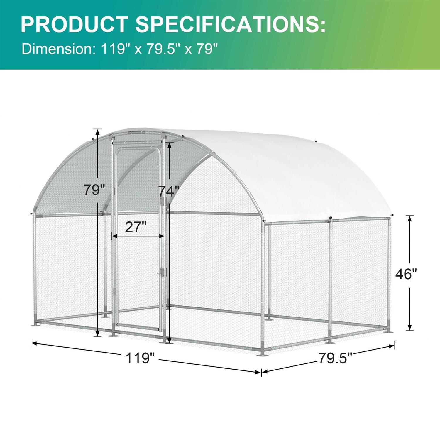 ECOLINEAR Large Metal Chicken Coops for 20 Chickens Runs for Yard with Waterproof Cover Walk-in Chicken Pen 10’Lx6.6’Wx6.6’H Outdoor Backyard Farm Use