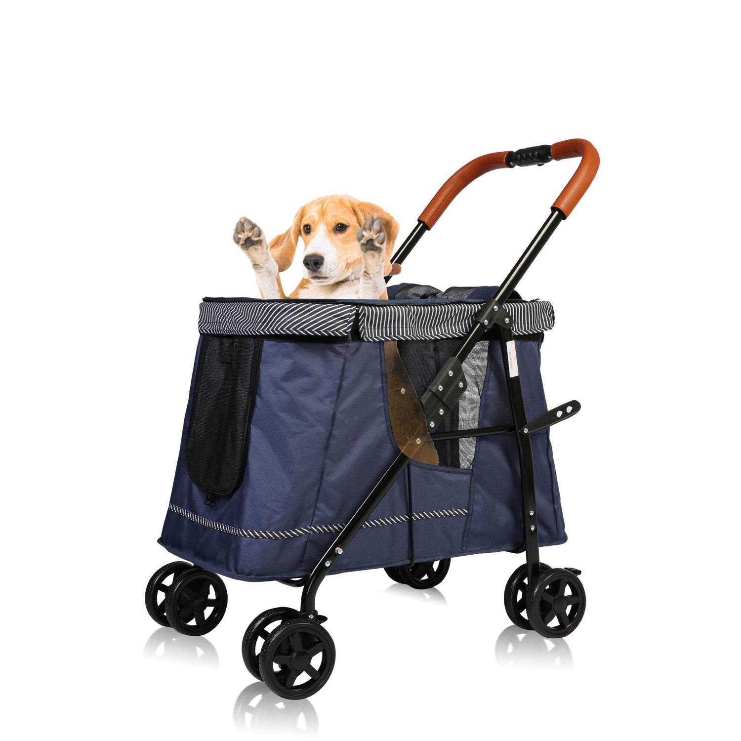 Folding Pet Stroller for Dog or Cats One-Click Folding Dog Travel Stroller with Dual Entry