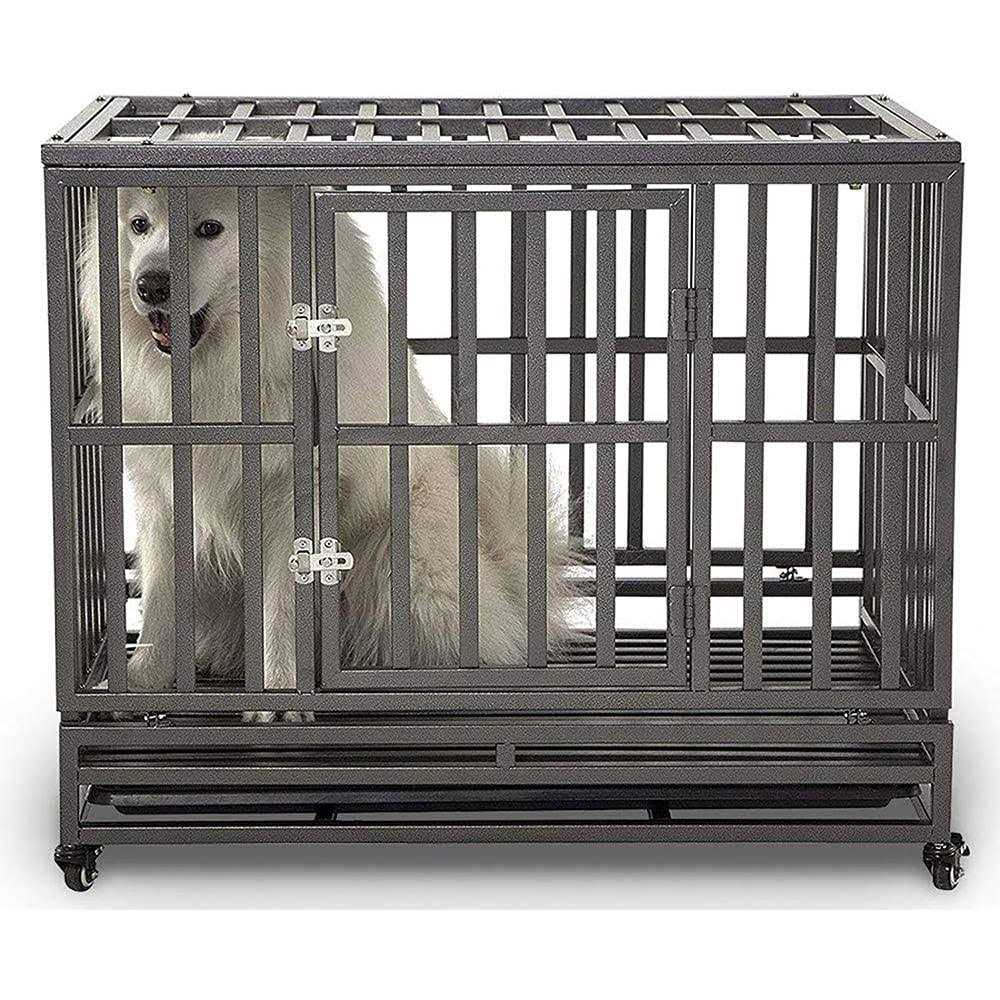 SMONTER Heavy Duty Strong Metal Dog Cage Pet Kennel Crate Playpen Wheels