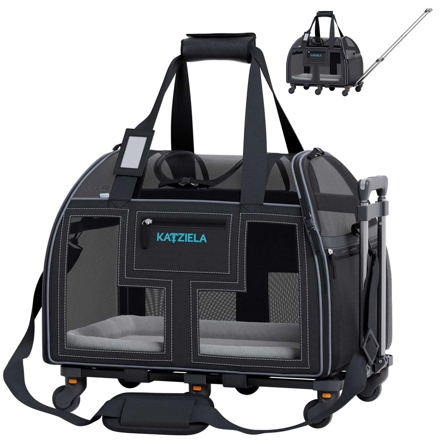 Katziela Luxury Lorry Pro Pet Carrier with Removable Wheels and Telescopic Handle