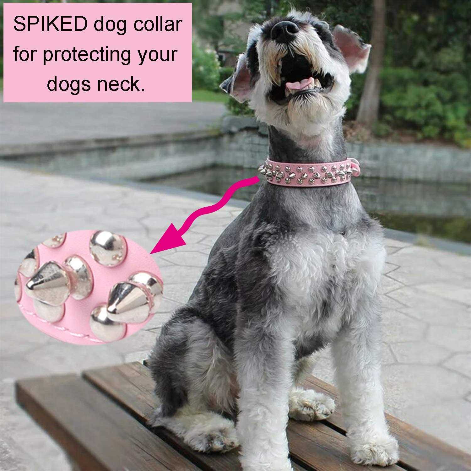 Teemerryca Adjustable Leather Spiked Studded Dog Collars with a Squeak Ball Gift for Small Medium Large Pets Like Cats/Pit Bull/Bulldog