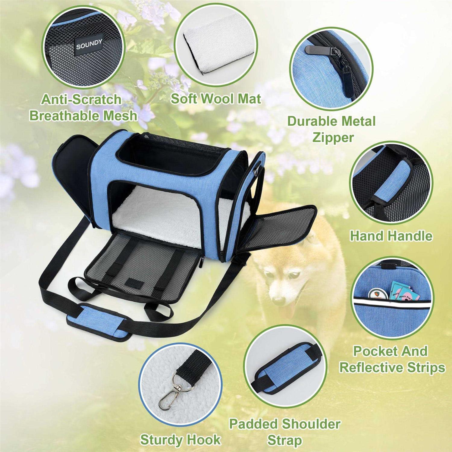 Soundy Dog Carrier Cat Carriers Airline Approved Pet Carrier for Small Medium Dogs Cats Puppies Collapsible Soft Sided Travel Puppy car