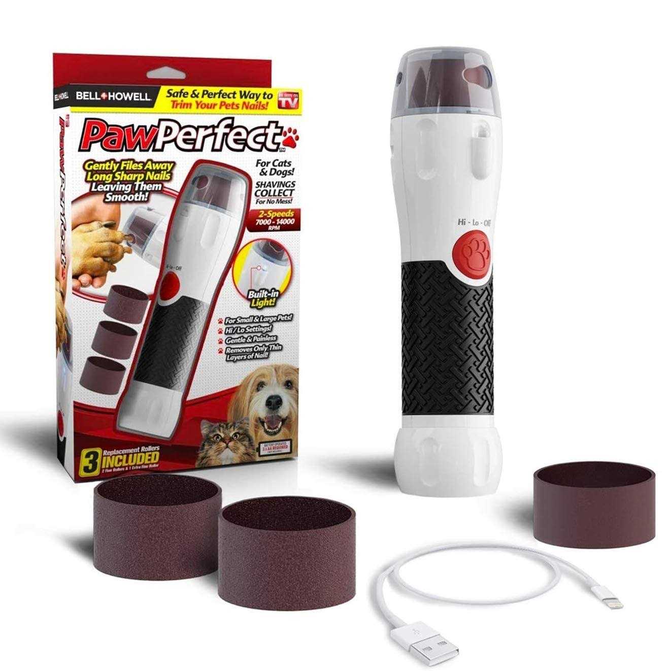Bell+Howell PAWPERFECT Pet Nail Rotating File with 7000-14000 RPM’s, Dog Nail Grinder Gentle and Painless Trimmer in 3 Modes with 3 Replacement