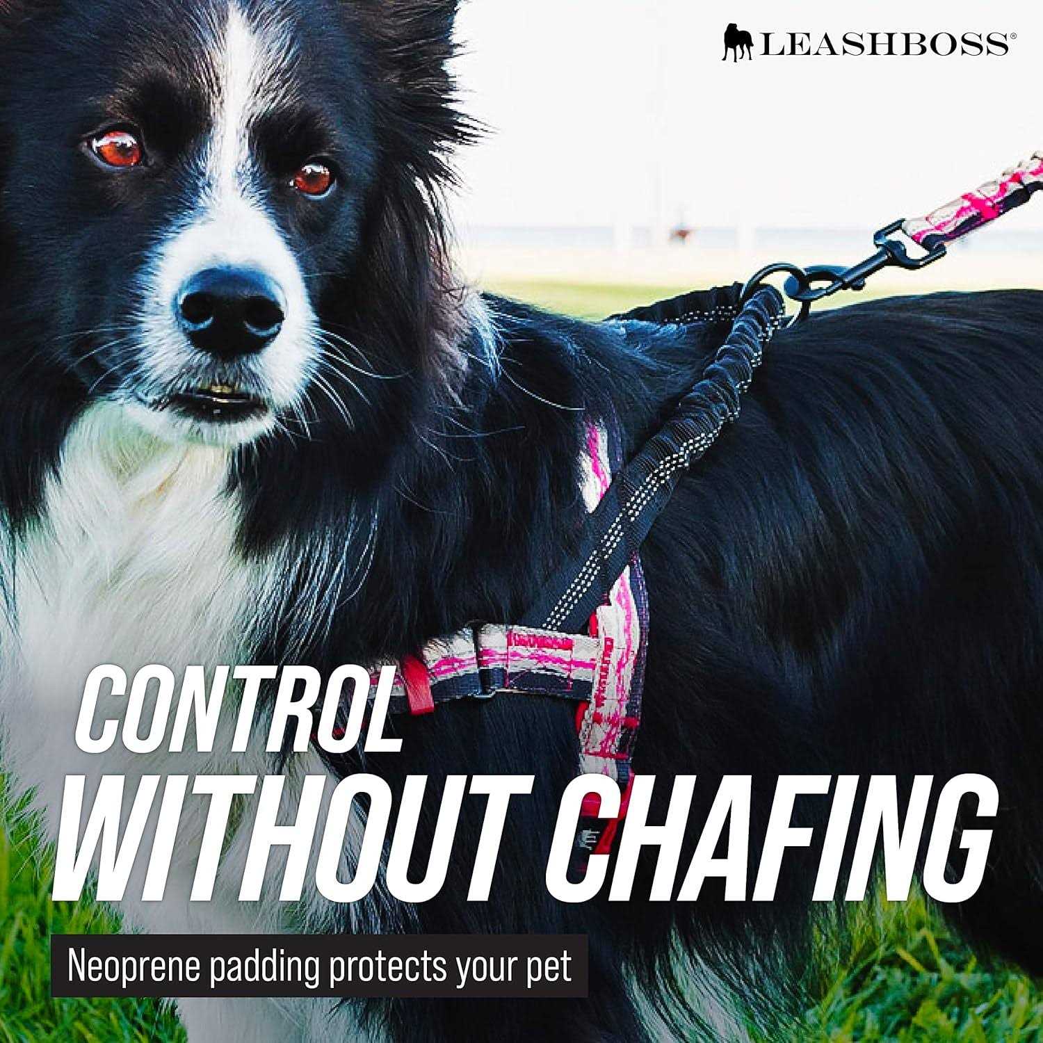 Leashboss Pattern Reflective No Pull Dog Harness with Bungee Handle, Rear and Front Clip Attachment