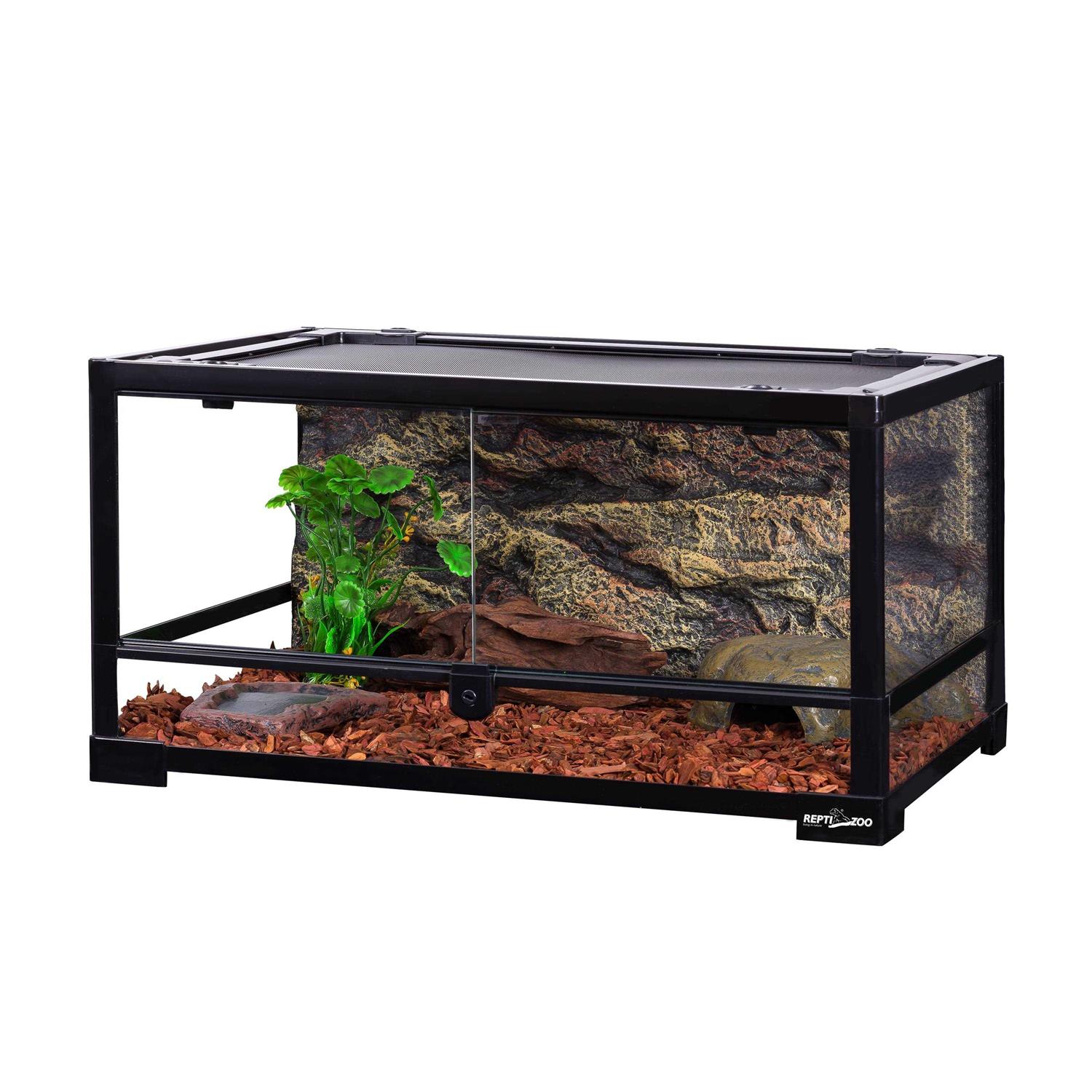 REPTIZOO RK0117 24 x 18 x 12.6 in. Reptile Glass Terrarium with Double Hinge Door