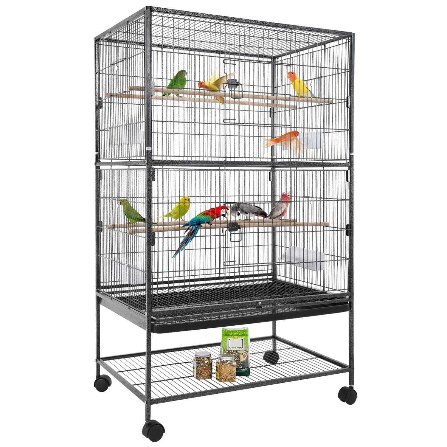 BestPet 35-inch Wrought Iron Bird Cage with Play Open Top and Rolling Stand,Black