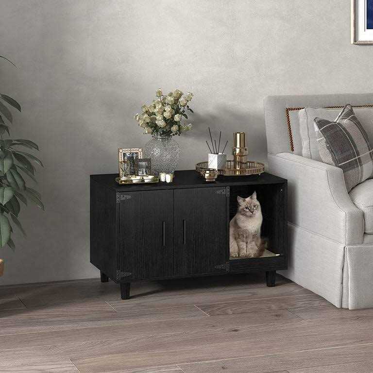 GDLF Modern Wood Pet Crate Cat Washroom Hidden Litter Box Enclosure Furniture House as Table Nightstand with Scratch Pad,Stackable