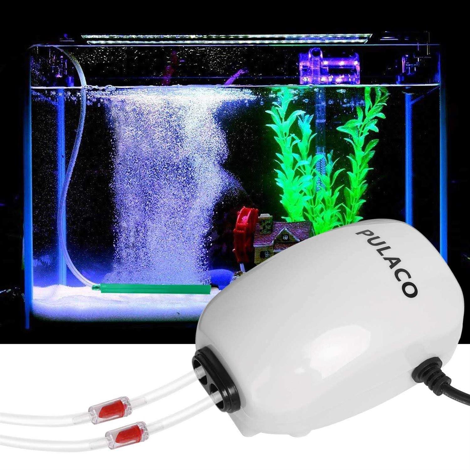 PULACO Ultra Quiet Aquarium Air Pump Dual Outlet Fish Tank Aerator Pump with Accessories