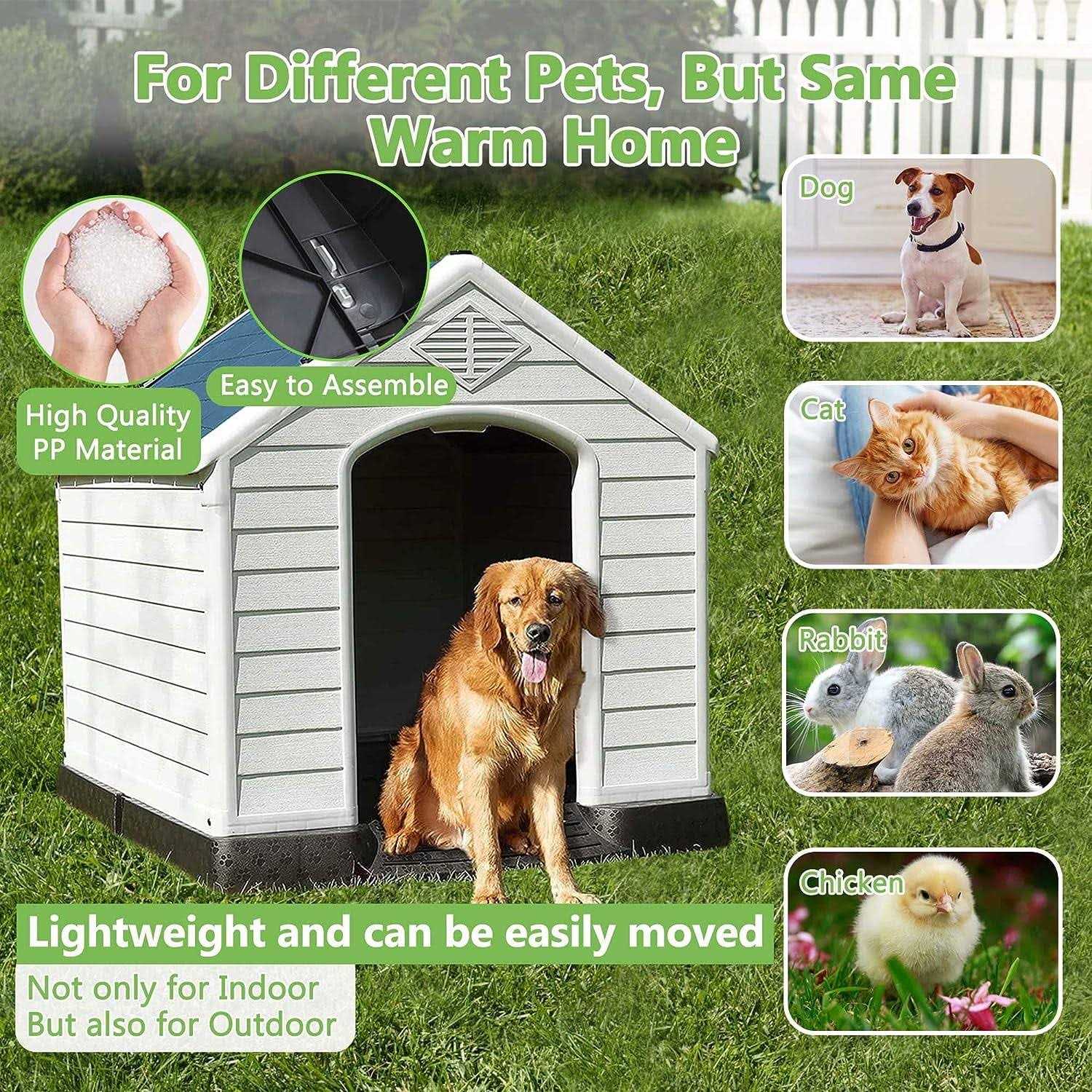Cl.hpahkl Outdoor Large Dog HouseDurable Waterproof Plastic Dog House , with Vent and Raised Floor Large Dog House