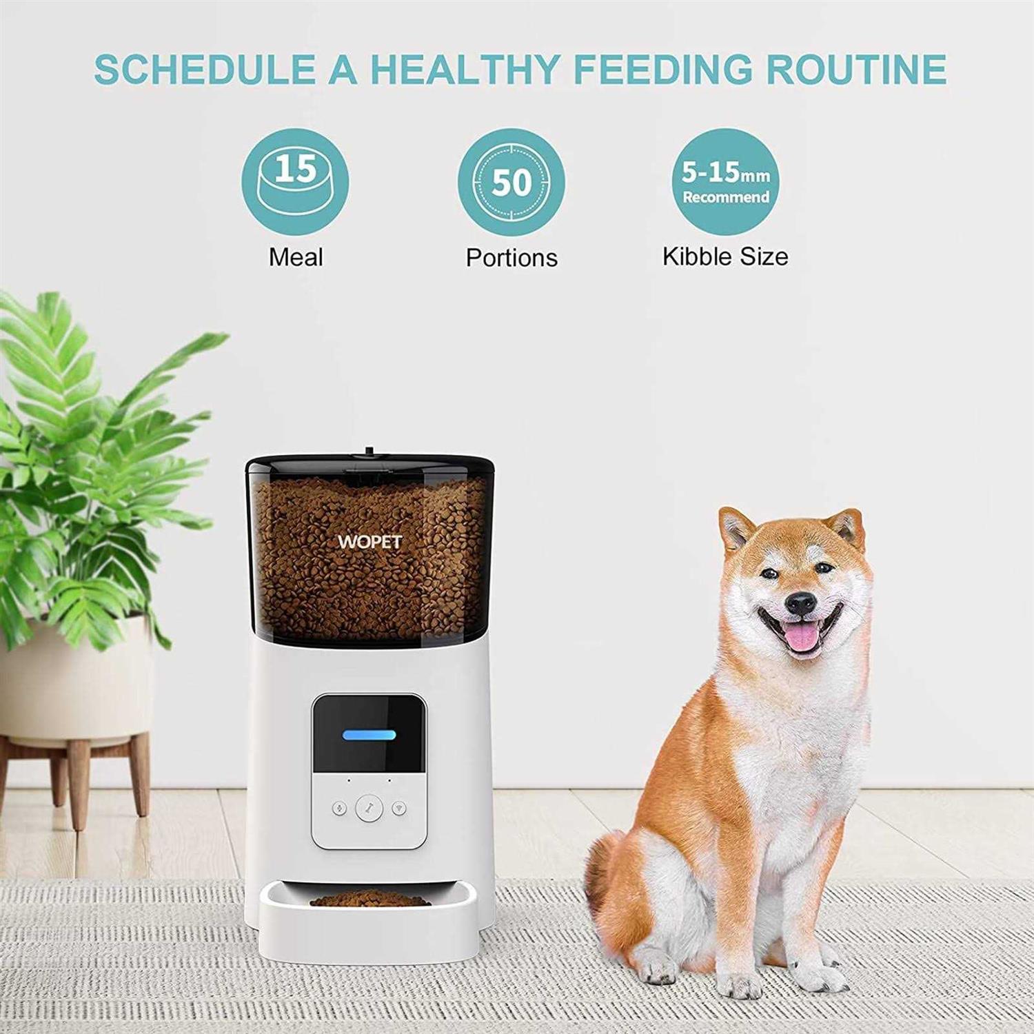 Wopet Automatic Dog Feeders, Wi-Fi Enabled Smart Cat Feeders, Cat Food Dispenser, Distribution Alarms and Voice Recorder Up to 15 Meals per Day