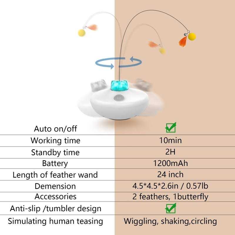 Oxawo Interactive Cat Toys Cat Exercise Tumbler Rechargeable Cat Toys for Indoor Cats Spin Butterfly Game Teasing Kitty