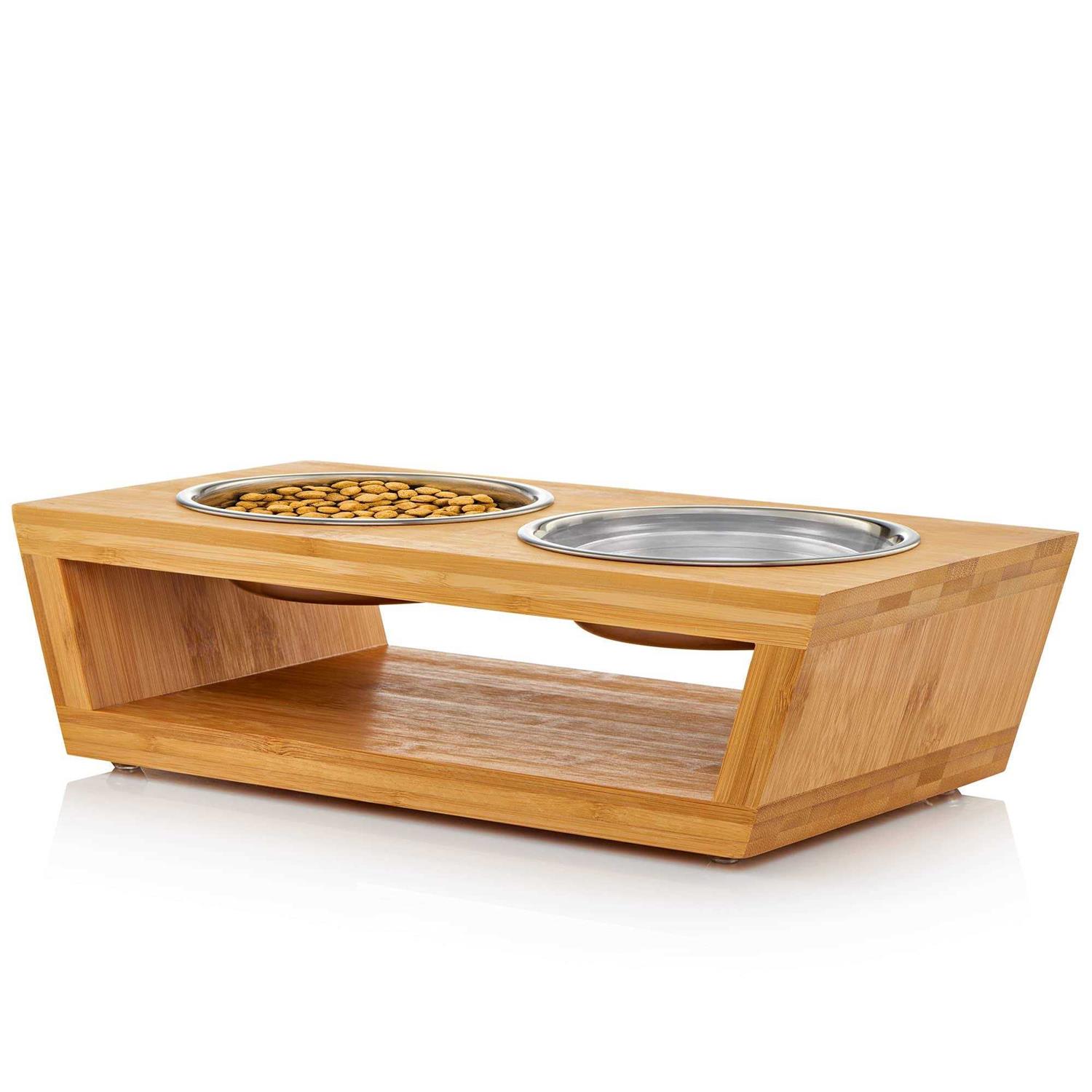 Pawfect Pets Elevated Dog Bowl Stand 4” Raised Dog Bowl for Small Dogs and Cats. Pet Feeder Comes with Four Stainless Steel Bowls