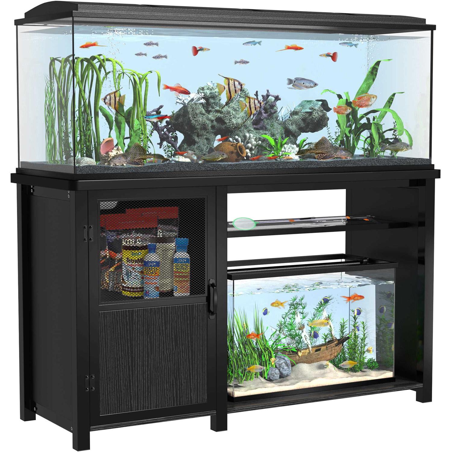 GDLF 55-75 Gallon Fish Tank Stand Heavy Duty Metal Aquarium Stand with Cabinet for Fish Tank Accessories Storage,52 L*19.68 W,850LBS Capacity