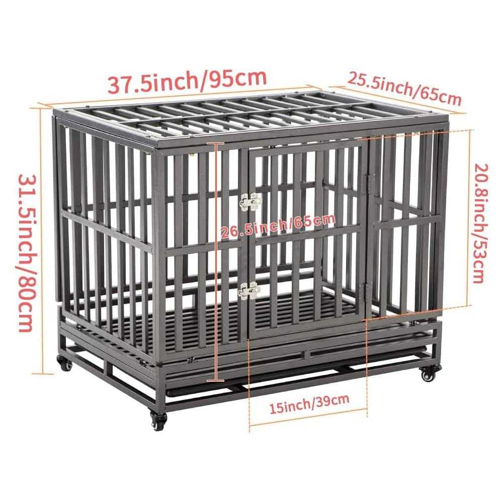 SMONTER Heavy Duty Strong Metal Dog Cage Pet Kennel Crate Playpen Wheels