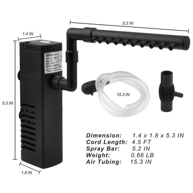 Domica Internal Aquarium Filter with Aeration System 100Gph 5W Power Filter for 5 to 15 Gallons Fish Tank